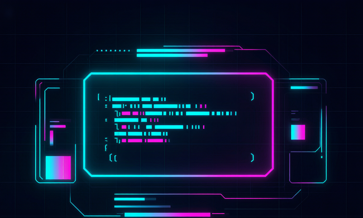 Cyberpunk illustration of a glowing prompt command interface