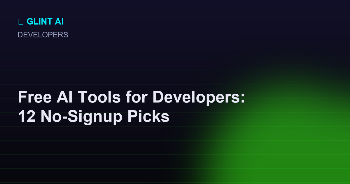 Comparison of 12 free AI tools for developers by category and signup requirement