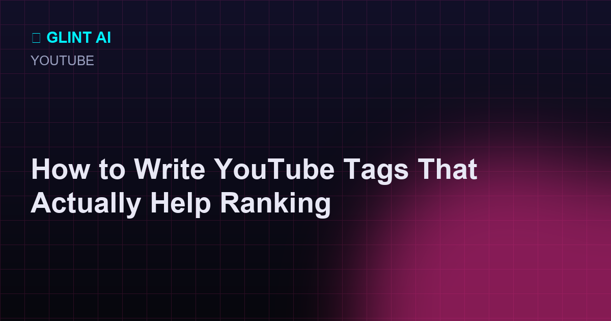 YouTube tag brainstorm listing exact phrase, broad, and misspelling tags for one video