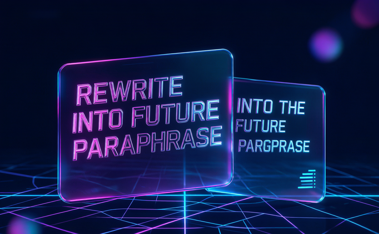 Cyberpunk illustration of paraphrasing without plagiarizing, neon, dark background