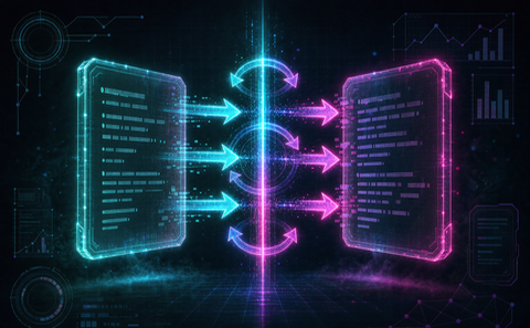 Cyberpunk illustration of free QuillBot alternatives, neon, dark background